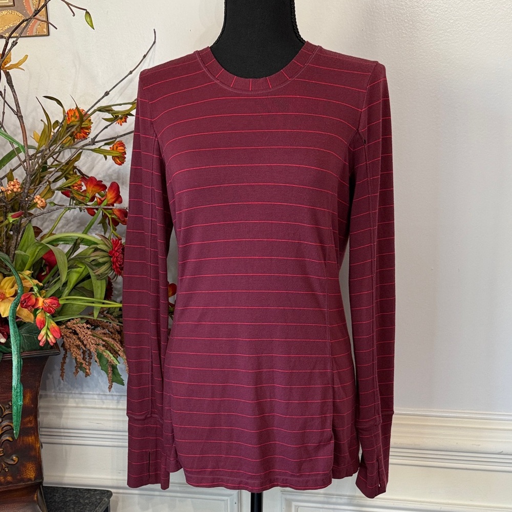Athleta Maroon Pink Striped Long Sleeve Top S